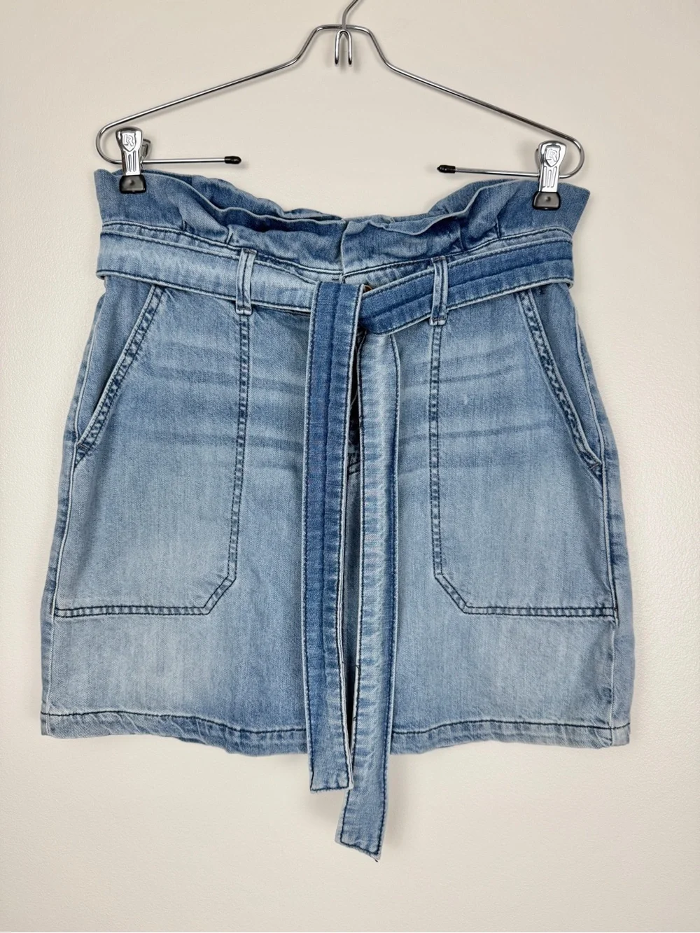 Free People Splendor In The Grass Denim Mini Skirt Paper Bag Size 8 Cotton